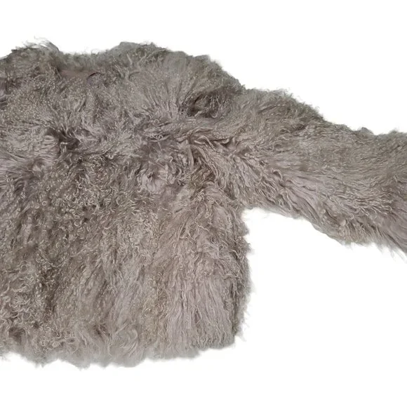 NWT Maximilian 19" Tibetan Lamb Fur Jacket Shaggy Dusty Rose Women's Sz Small